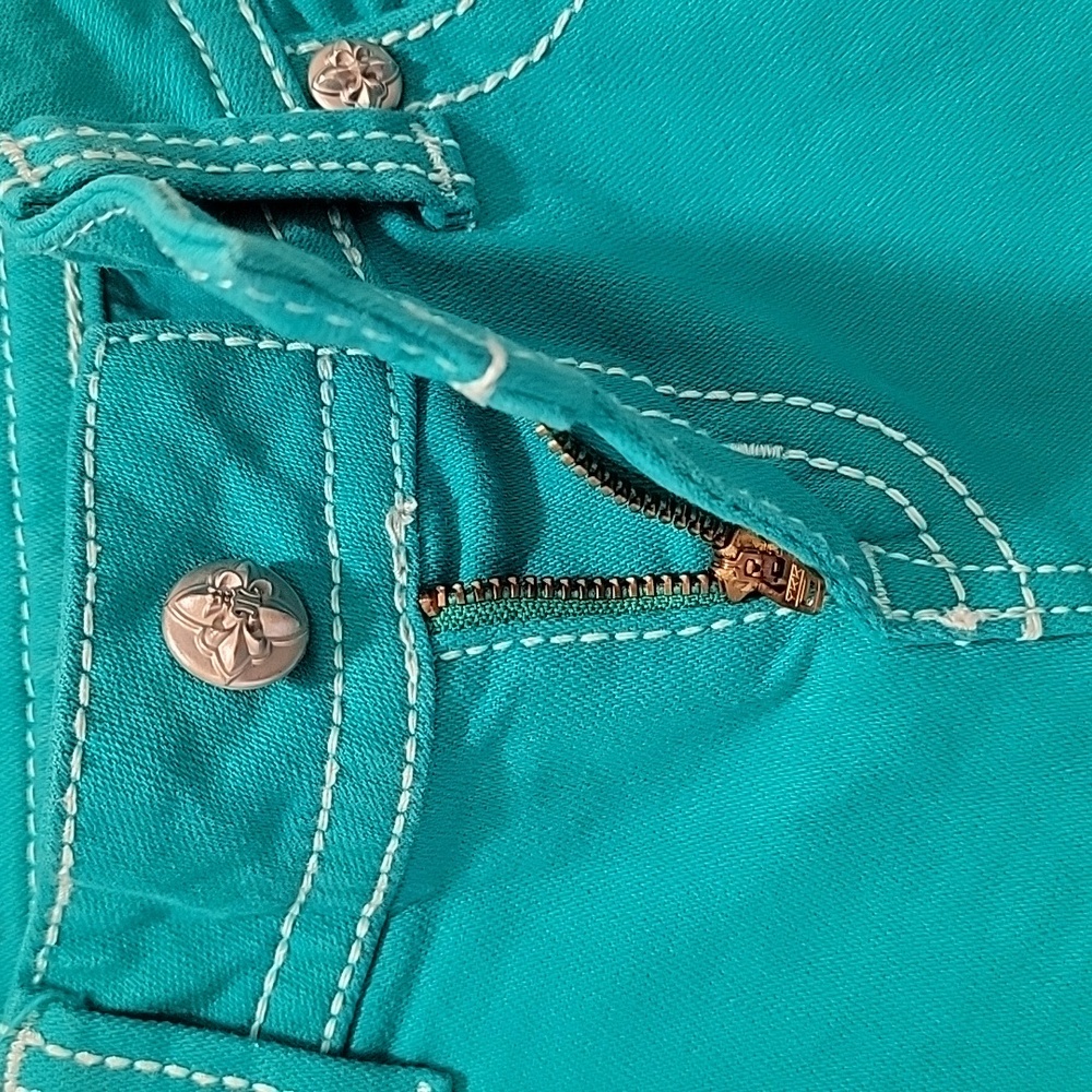 Miss Me Teal Skinny Low Rise Jeans Size 26 - Picture 7 of 11